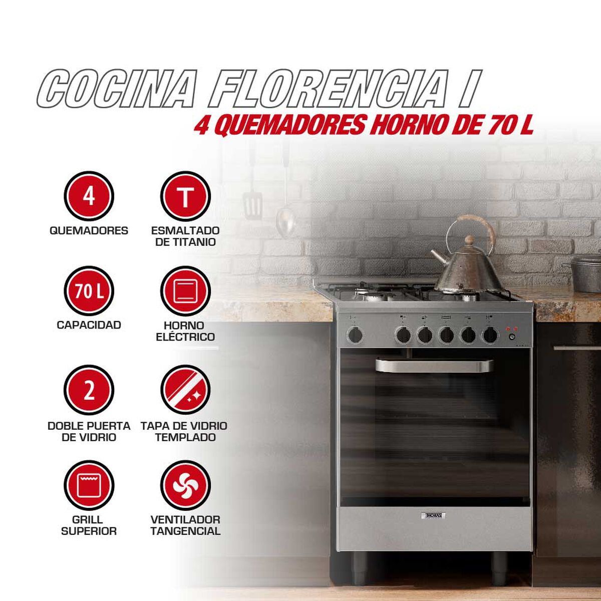 Cocina a Gas Thomas Florencia I 4 Quemadores