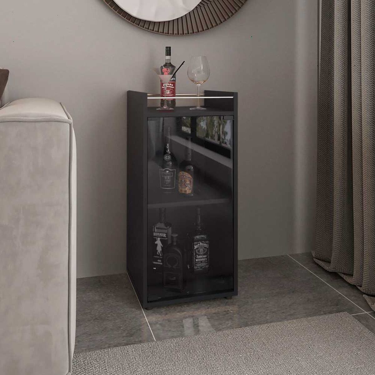 BAR BAJO THEBA 1 PUERTA VIDRIO 81,3X38,1X37,6 CM WENGUE