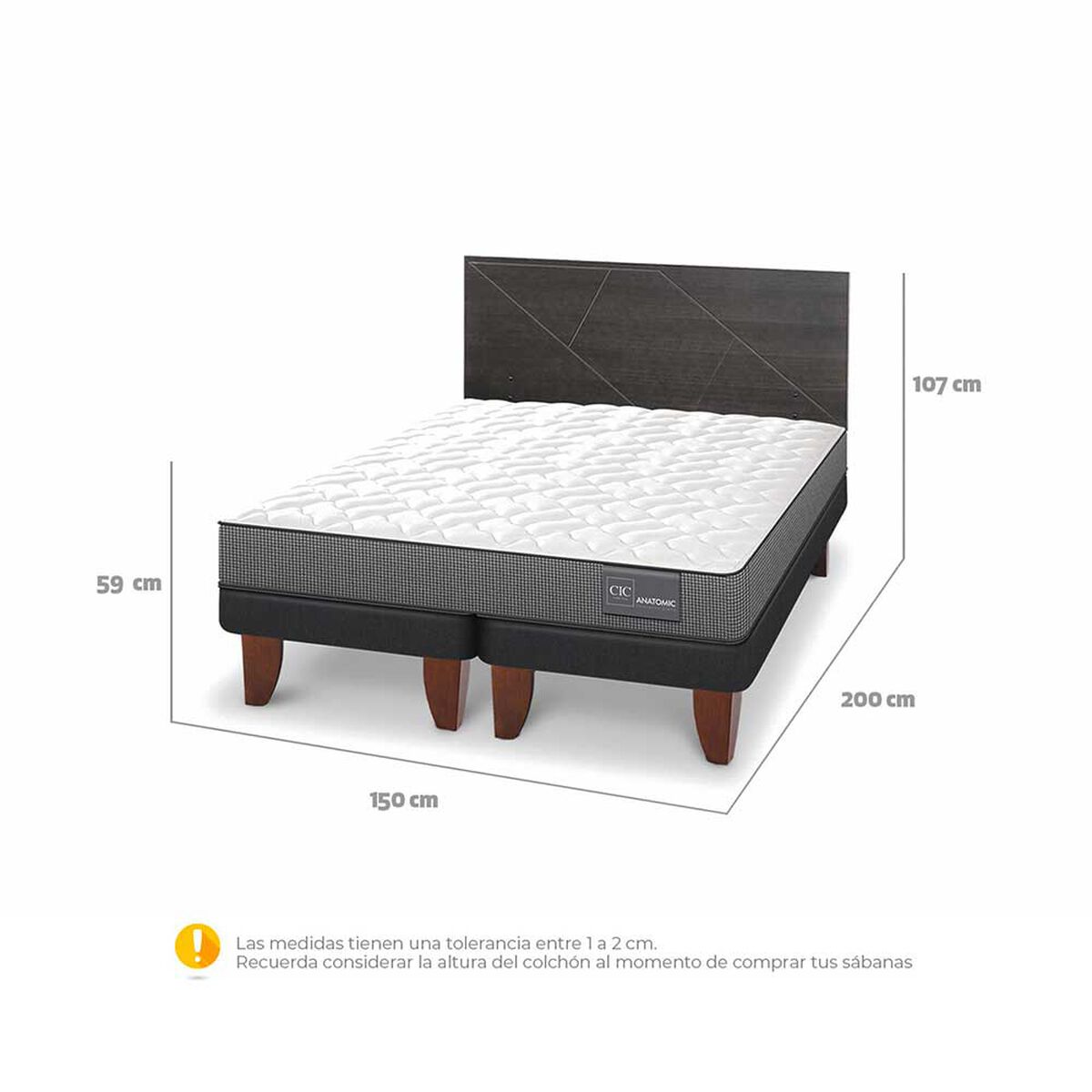 Cama Europea CIC Base Dividida 2 Plazas Anatomic + Respaldo Villarrica