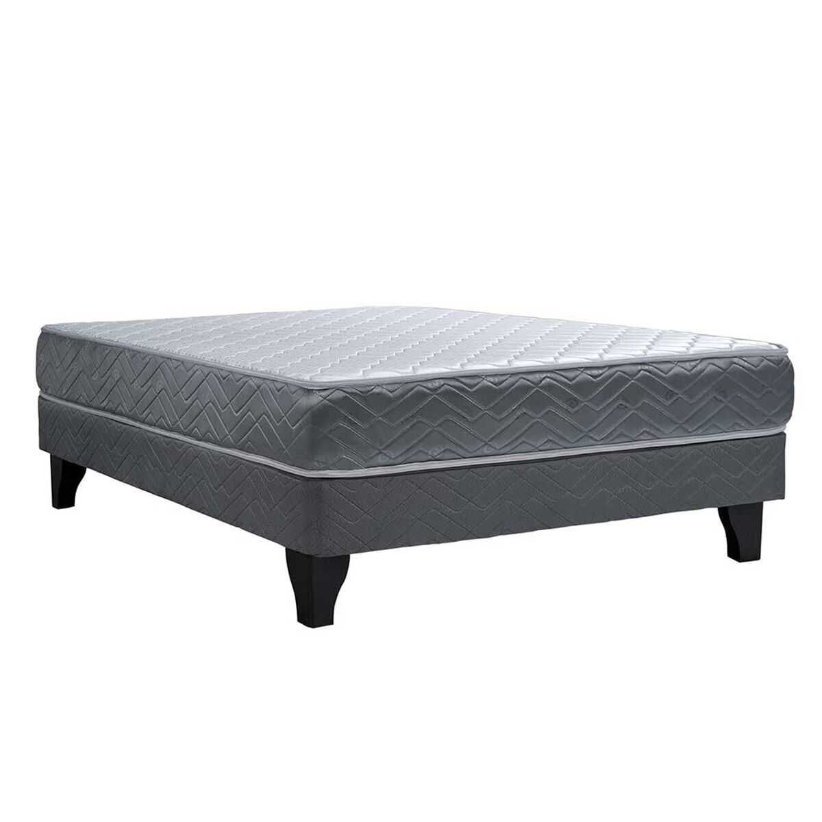 Combo Cama Europea Celta 2 Plazas Atlantis Black + Respaldo + 2 Veladores Casanova Nogal + Set Textiles + Almohadas