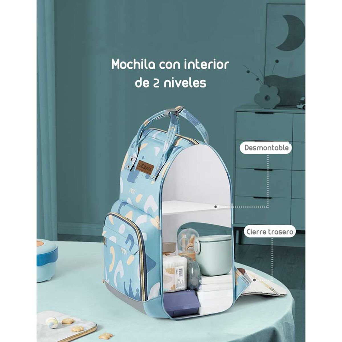 Mochila Maternal Impermeable con Usb Lubabycas Azul