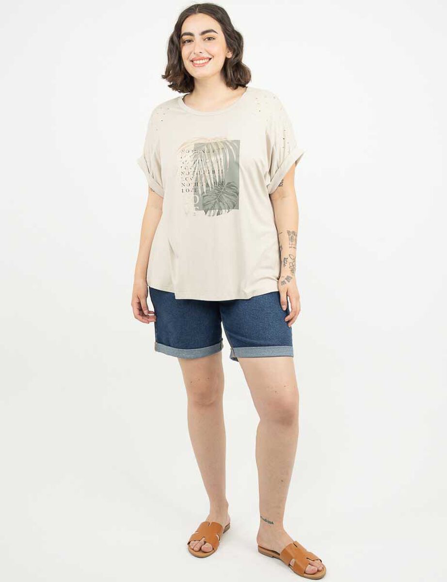 Polera Con Estampado Manga Corta Mujer Extralindas