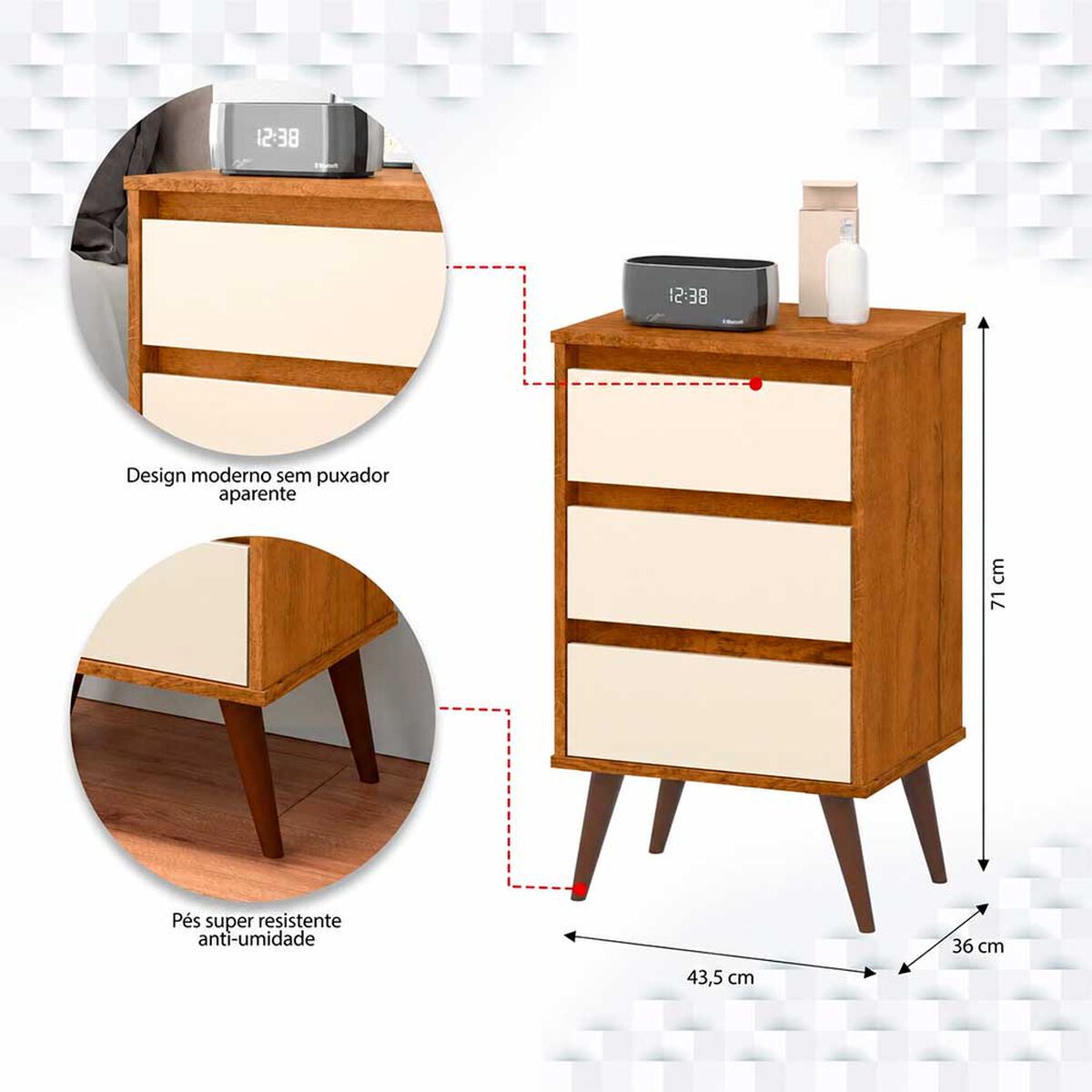 Velador Casanova Wood 3 Cajones Brown