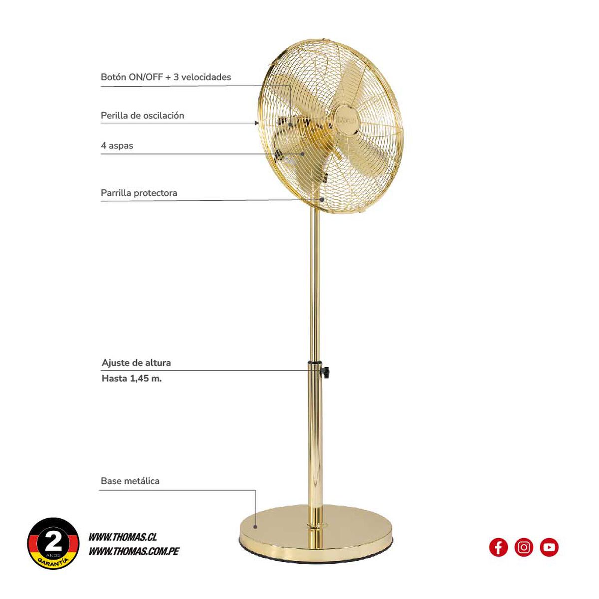 Ventilador de Pedestal Thomas TH-16DP Gold