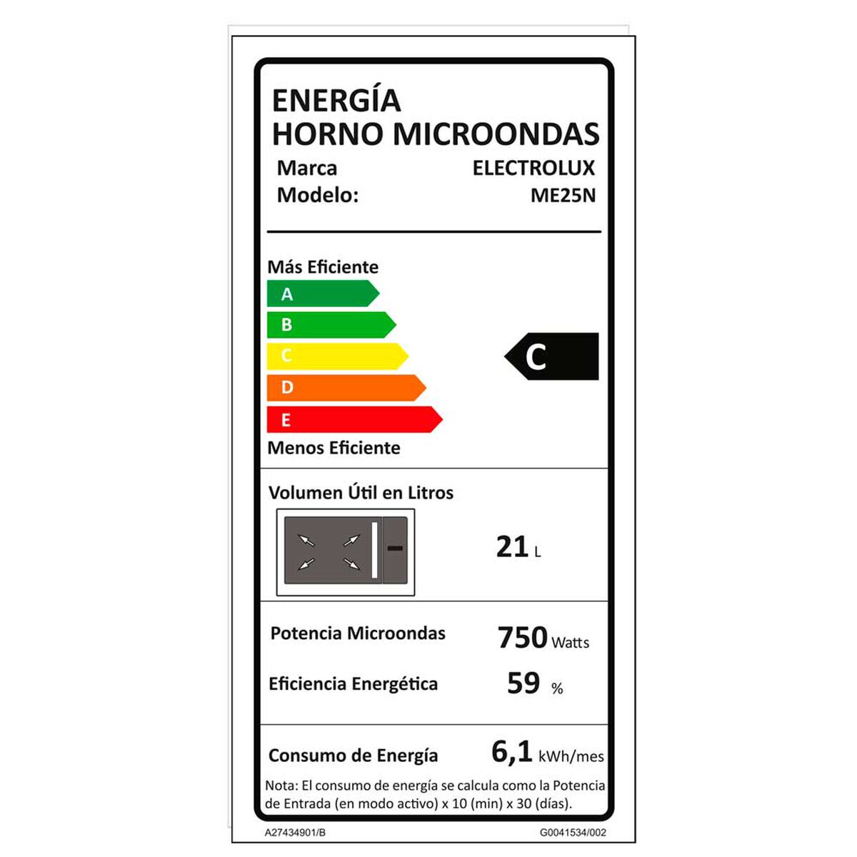 Microondas Electrolux ME25N 25 lts.