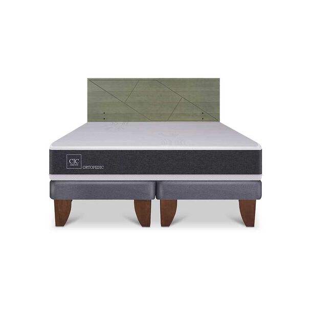 Cama Europea CIC Base Dividida King Ortopedic + Respaldo Villarrica Olivo