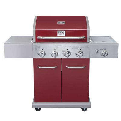 Parrilla a Gas Encendido Electrónico BBQ Grill Texas Acero Inoxidable 4 Quemadores Centrales + 1 Lateral Roja