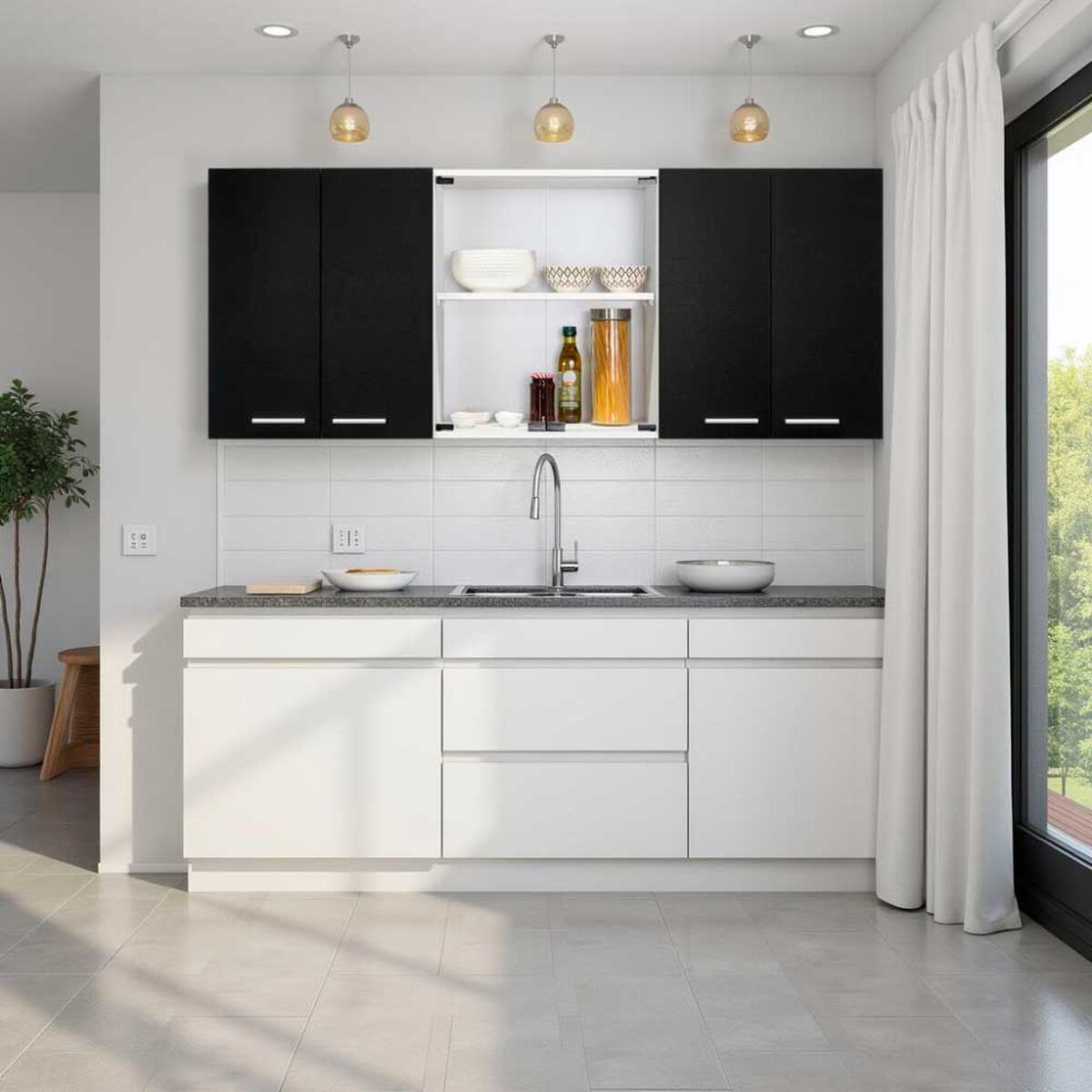 Mueble de Cocina TuHome 1,50 Vidrio 6 Puertas Wengue Blanco