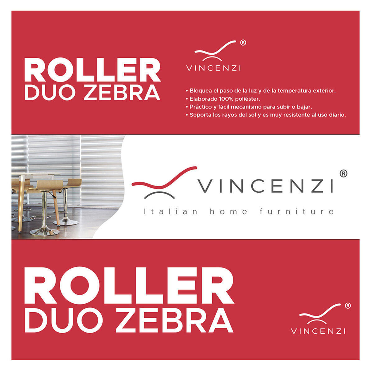 Cortina Roller Duo Vincenzi Gris 120 x 120 cm