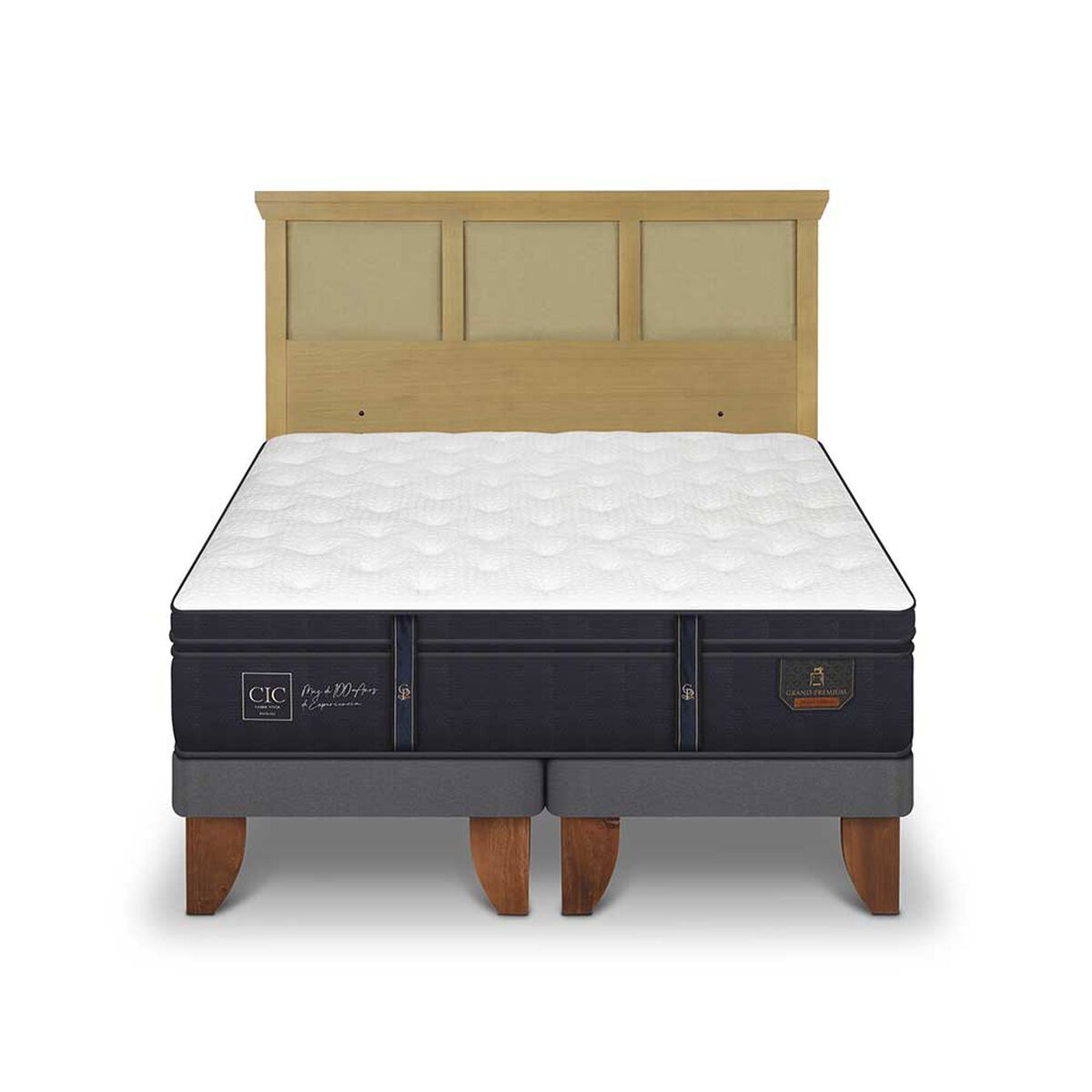 Cama Europea CIC Base Dividida 2 Plazas Grand Premium + Respaldo Torino Mostaza