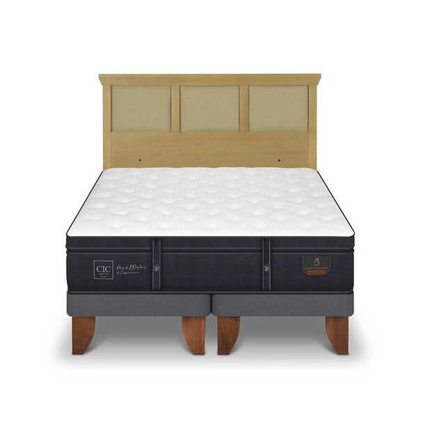 Cama Europea CIC Base Dividida 2 Plazas Grand Premium + Respaldo Torino Mostaza