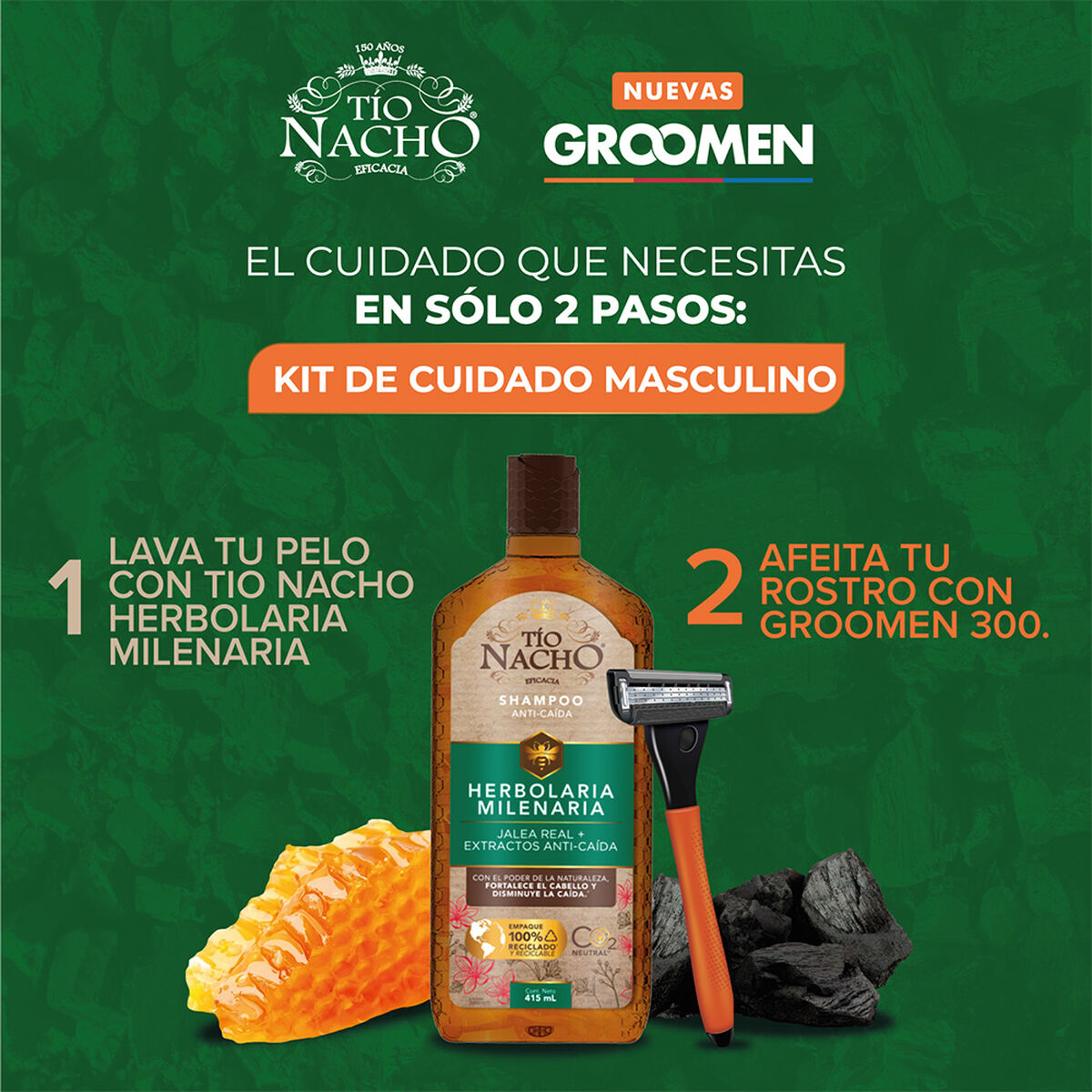 Pack Tío Nacho 1 Shampoo Herbolaria 415 ml + Groomen 300