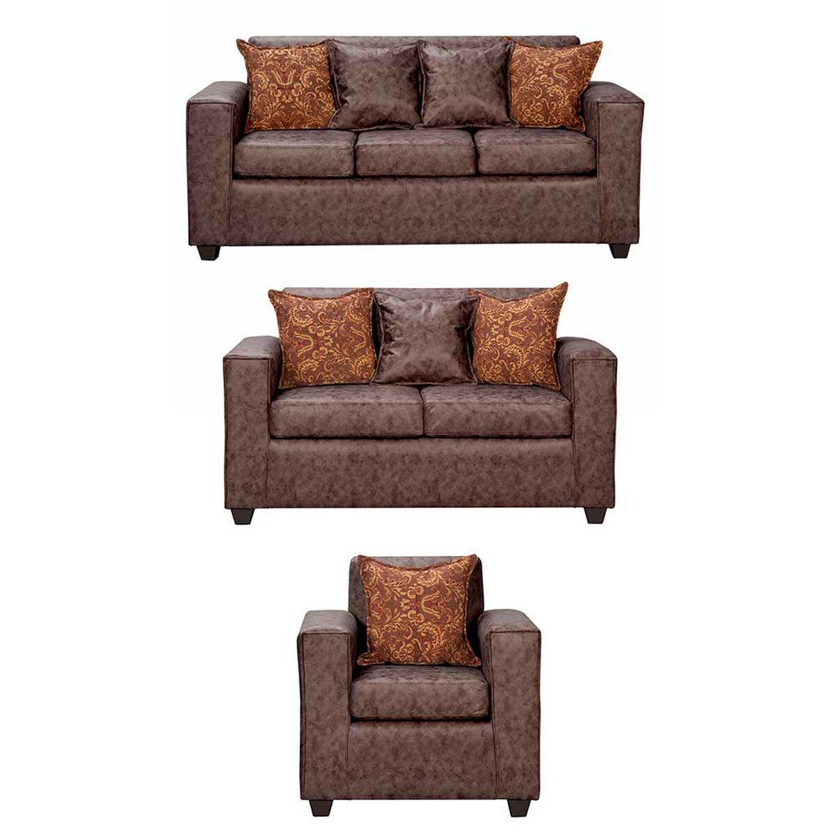 Juego de Living Black Factory Ezeiza Sof&aacute; 3 Cuerpos + Sof&aacute; 2 Cuerpos + Sill&oacute;n 1 Cuerpo Chocolate