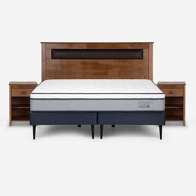 Imagen 1 del producto Cama Europea Rosen Base Dividida 2 Plazas Indie + Respaldo + 2 Veladores Ferrera