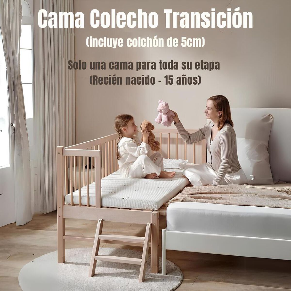 Cama Cuna Colecho Madera 150*70*86cm con Colchón LuBabycas