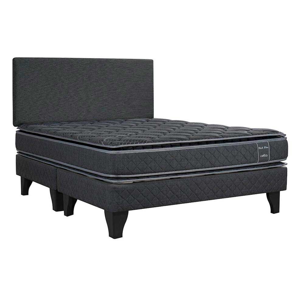 Cama Europea Celta 2 Plazas Black Elite Base Dividida + Respaldo | Abc
