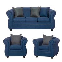 Juego de Living Black Factory Emili Sofá 3 Cuerpos + Dos Sillones 1 Cuerpo Azul