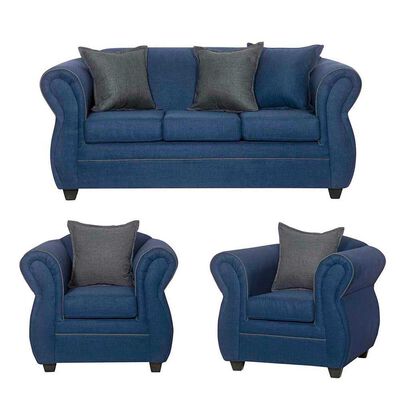 Juego de Living Black Factory Emili Sofá 3 Cuerpos + Dos Sillones 1 Cuerpo Azul