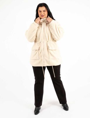 Imagen 2 del producto Polerón Peludo Con Cierre Gorro Ajuste En Cintura Mujer Extralindas Beige