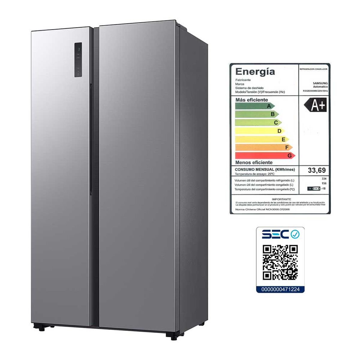 Samsung Refrigerador Side by Side 490 lts RS52B3000M9ZS 179x91CM