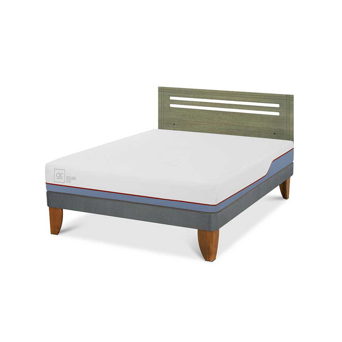Cama Europea CIC 2 Plazas Excellence Plus + Respaldo Munich Olivo