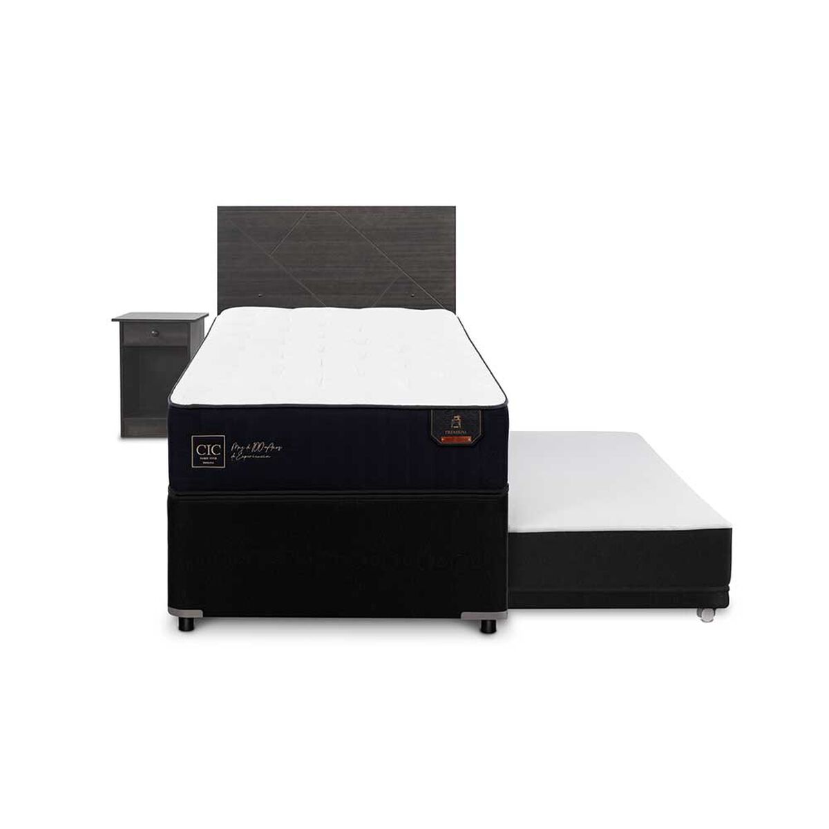 Cama Nido CIC 1,5 Plazas Premium + Respaldo + Velador Villarrica