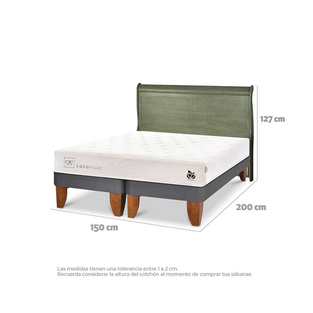 Cama Europea CIC Base Dividida 2 Plazas Cocopedic + Respaldo Miro Olivo