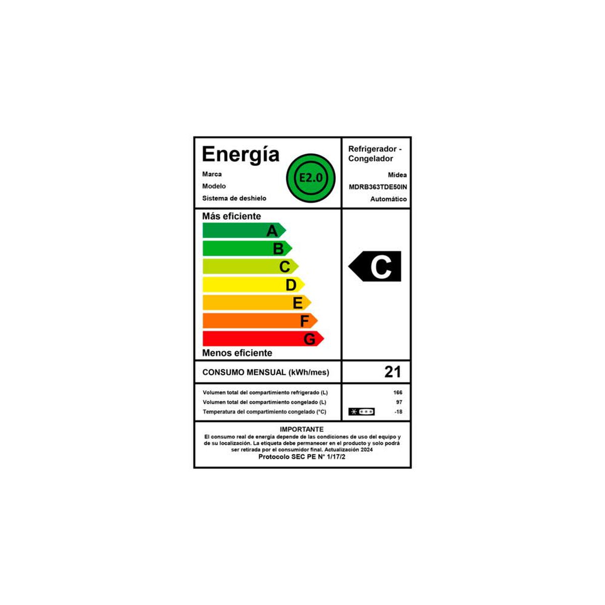 Refrigerador No Frost Midea MDRB363TDE50IN 228 lts.