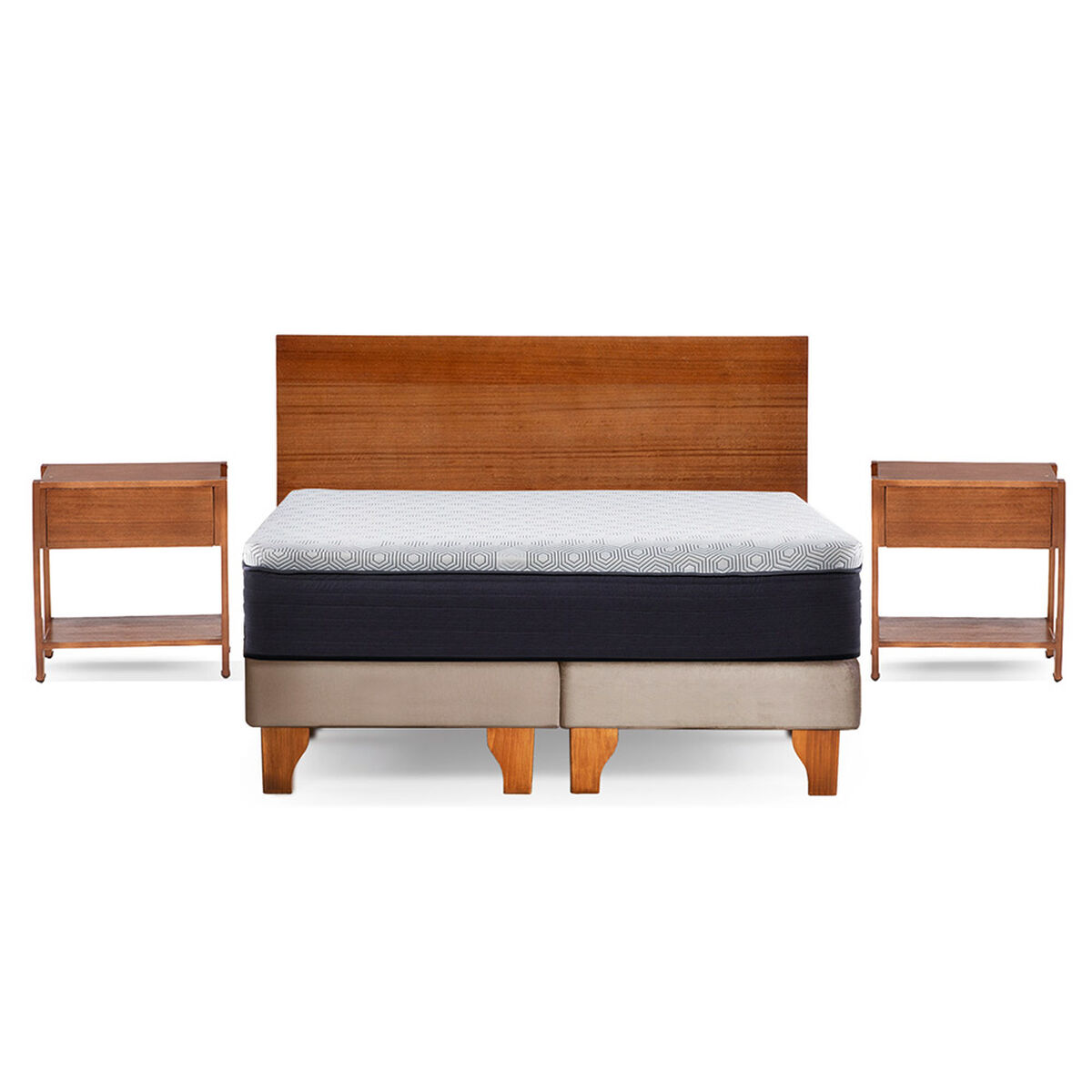 Cama Europea Latam Home 2 Plazas New Top Tela Velvet Beige + Maderas Orion