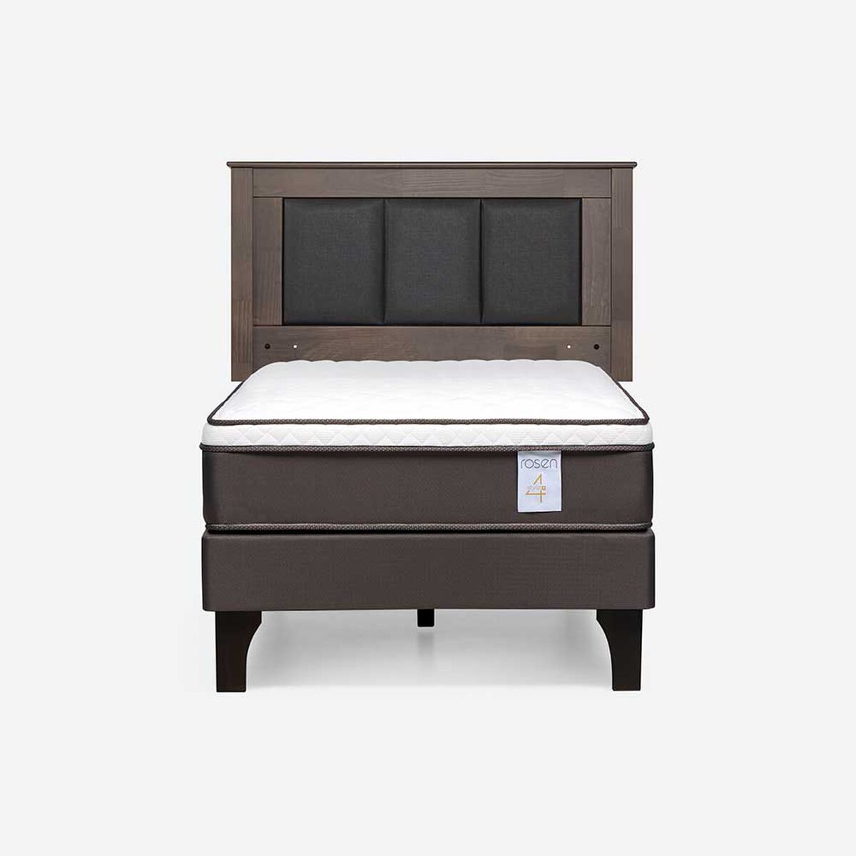 Cama Europea Rosen 1,5 Plazas New Style 4 Plus + Respaldo Rachel Gris