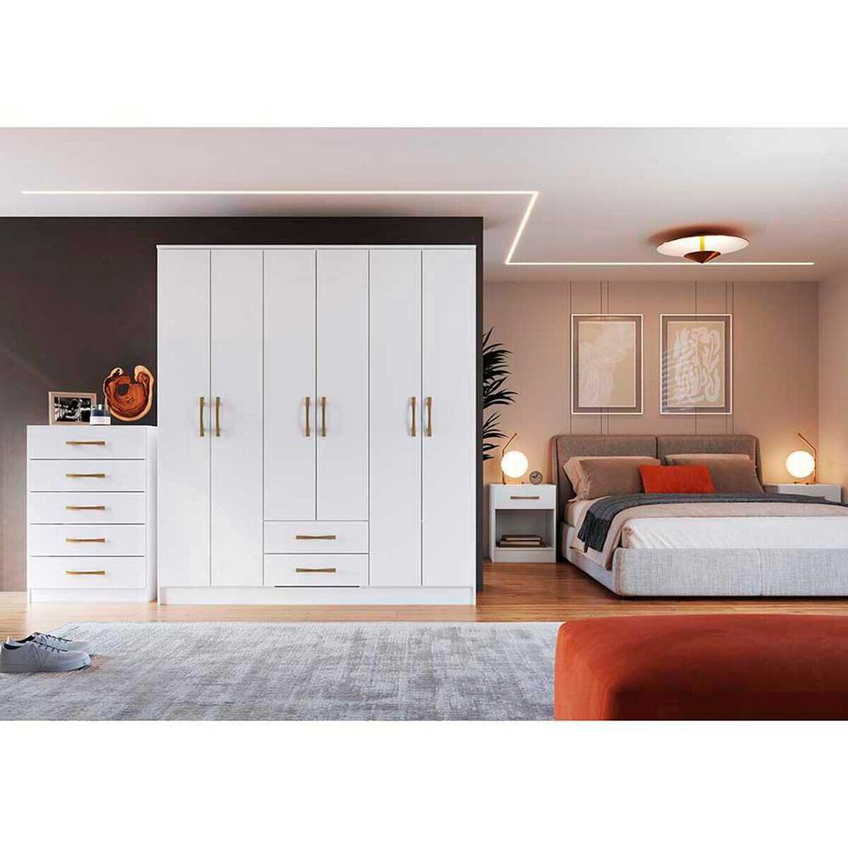 Cl&oacute;set Vekkahome Pequim 6 Puertas 2 Cajones Blanco