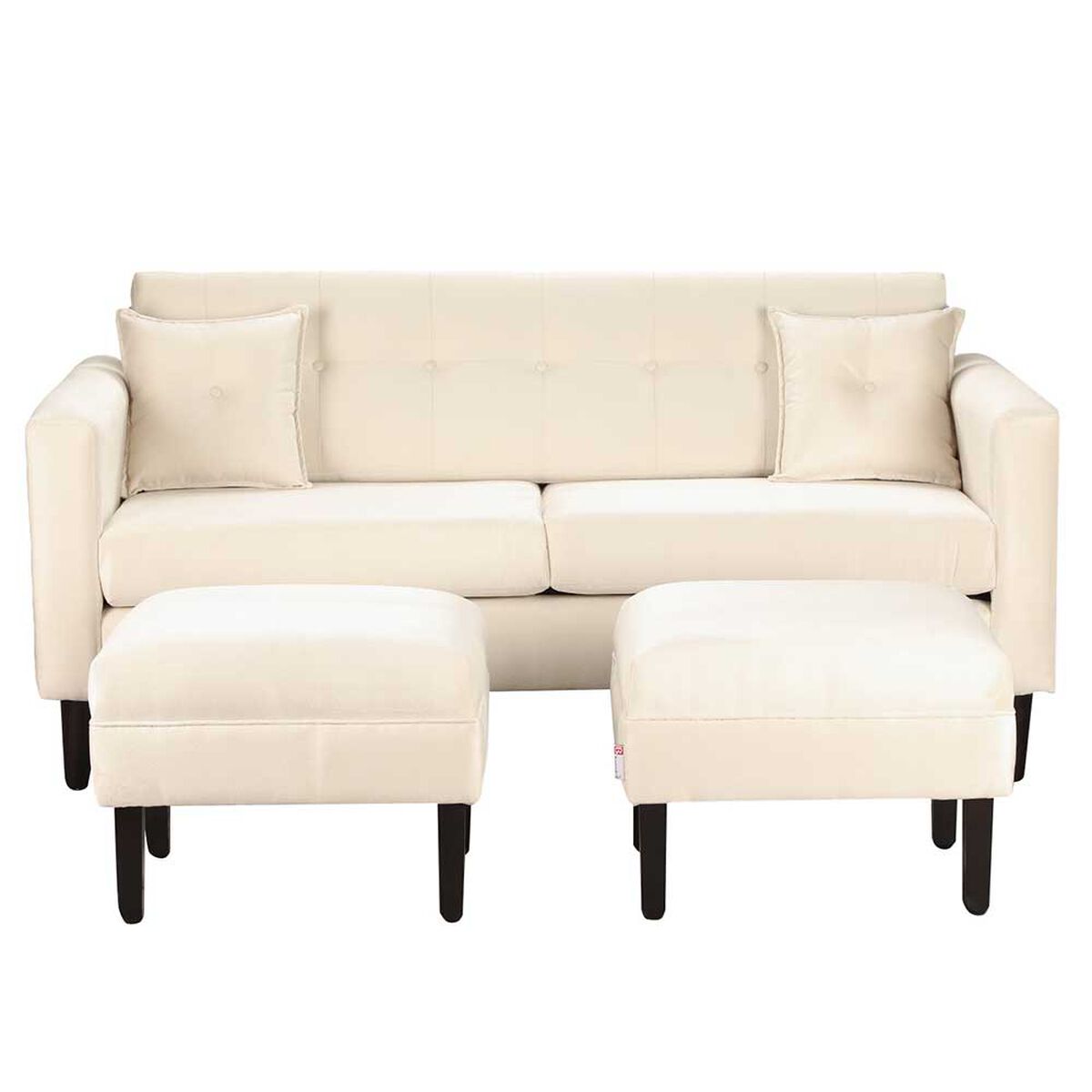 Juego de Living Bodevir New Retro Felpa 00 Sofá 3 Cuerpos + Dos Pouf 1 Cuerpo Crudo 