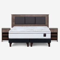 Cama Europea Rosen King Art 4 + Respaldo + Velador Rachel Gris