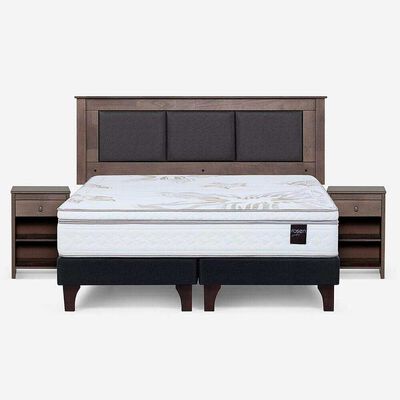 Imagen 1 del producto Cama Europea Rosen King Art 4 + Respaldo + Velador Rachel Gris