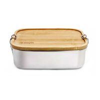 Tupper de Acero Inoxidable Tapa Madera Simplit Blanco 800 ml