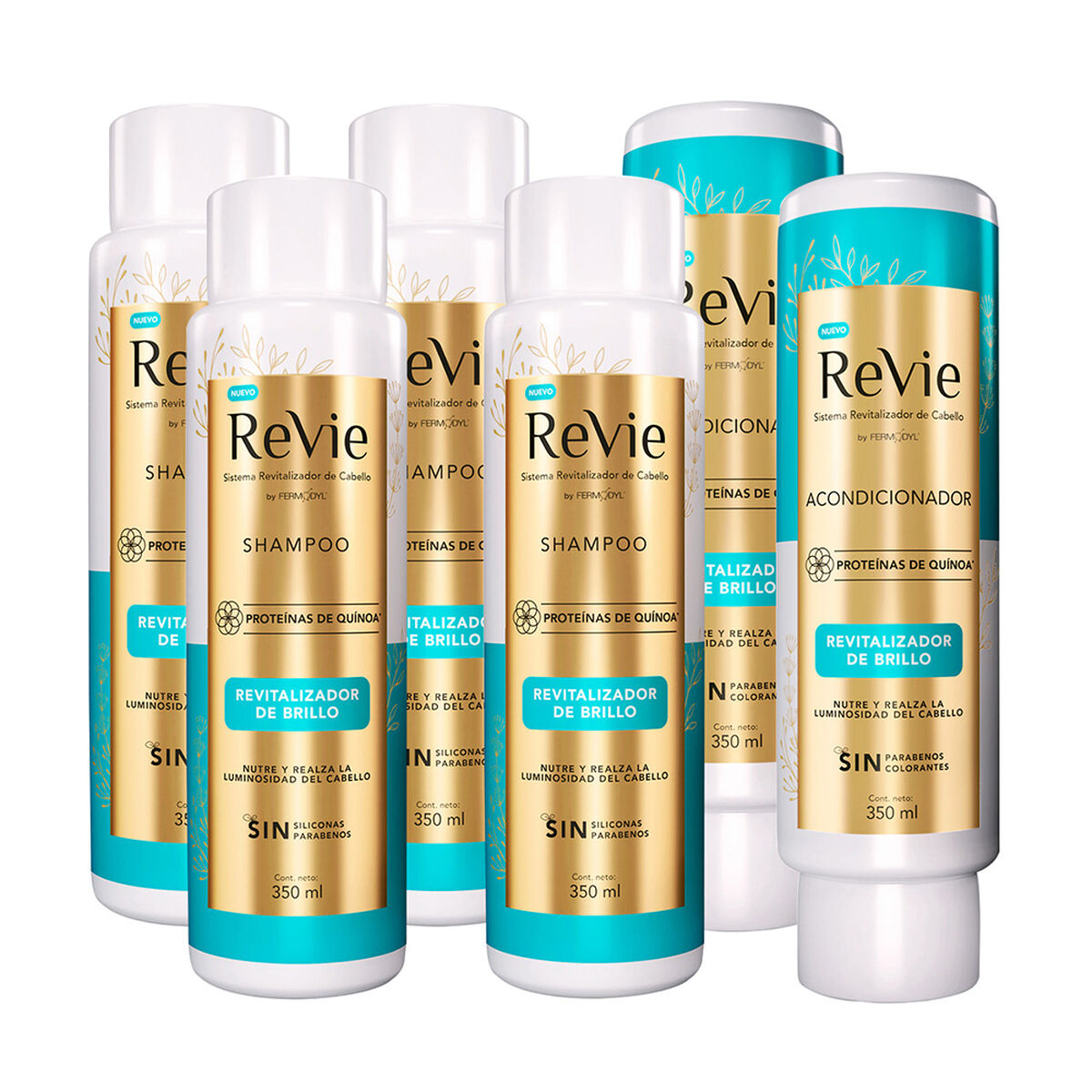 Revie 04 Shampoo Revitalizador Brillo + 02 Acondicionadores