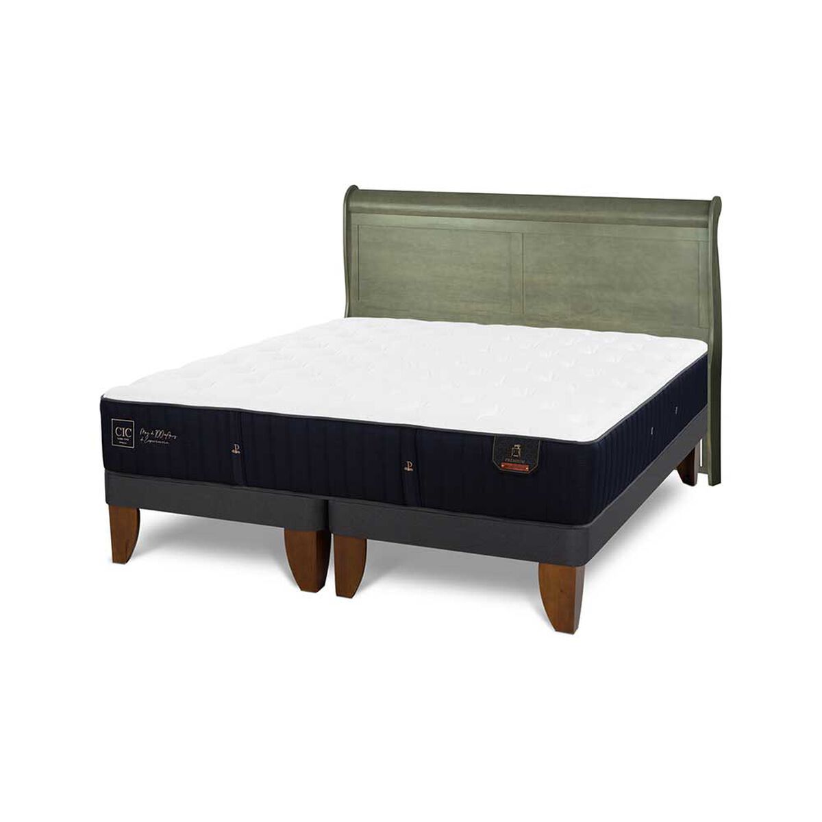 Cama Europea CIC Base Dividida 2 Plazas Premium + Respaldo Miro Olivo