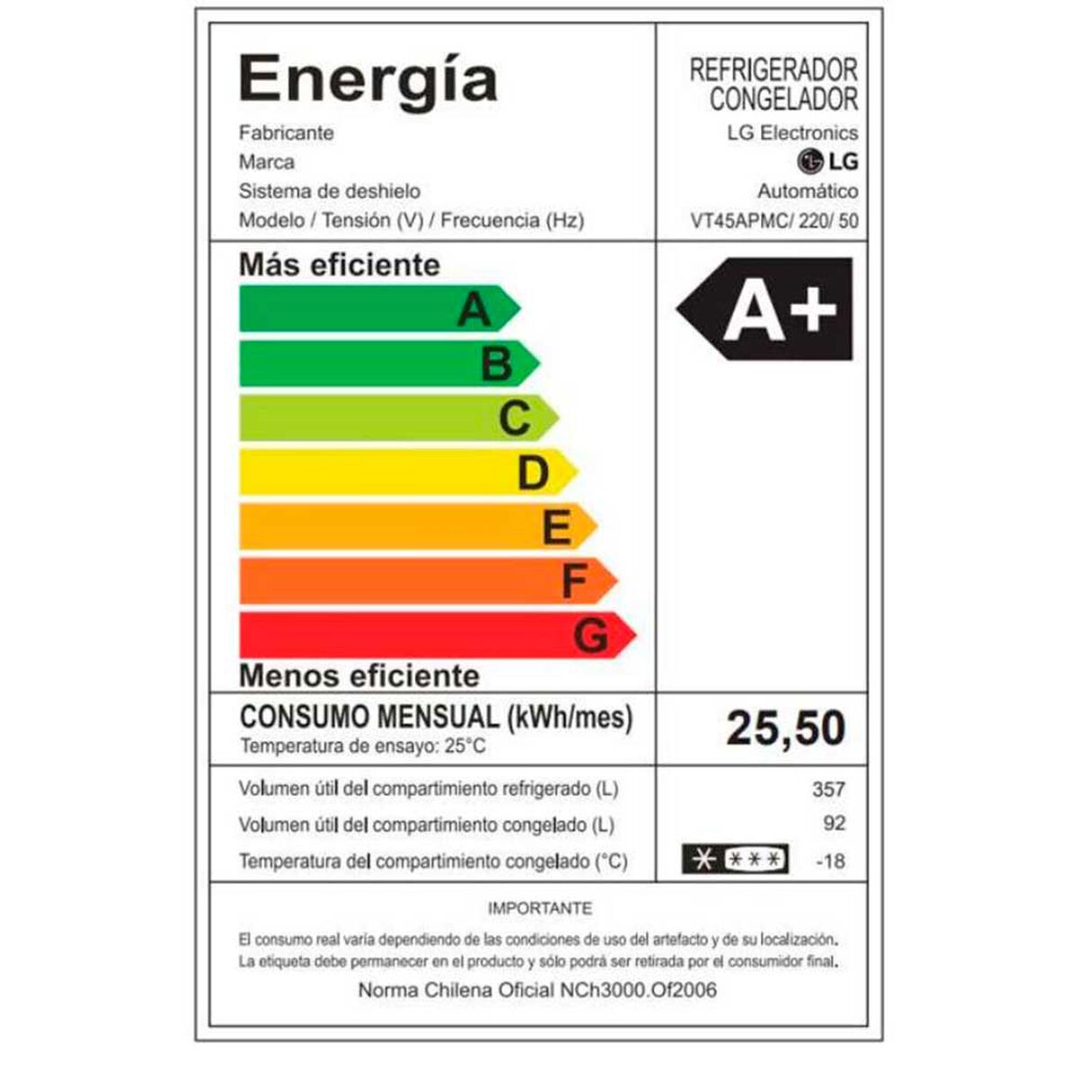 Refrigerador No Frost LG VT45BPYK 461 lts.