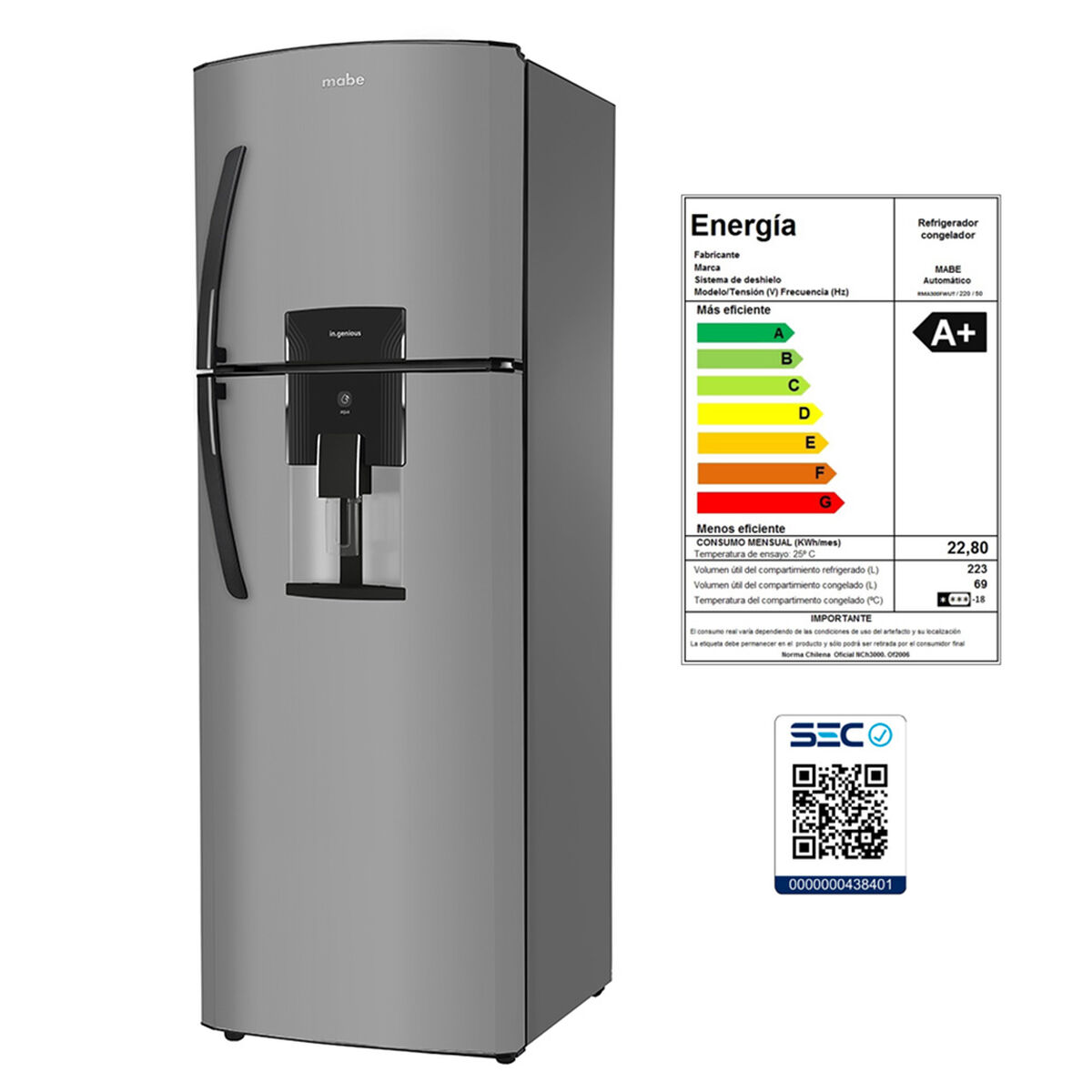Refrigerador No Frost Mabe RMA300FWUT 292 lts.