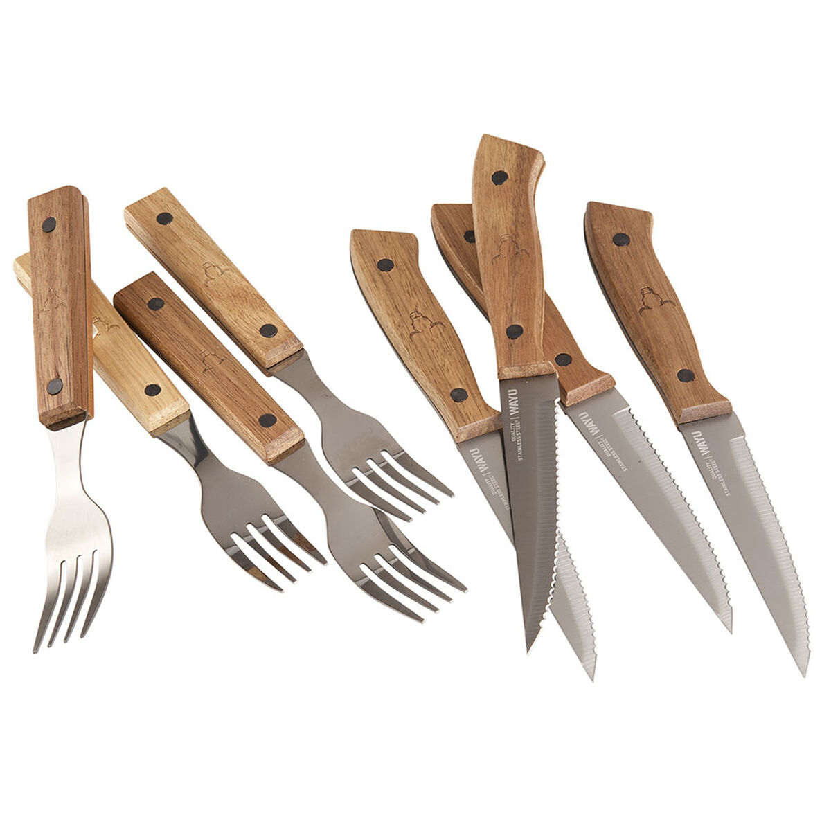 Set Parrillero Wayu Juego de Utensilios + Platos de Madera + Mix de Sales + Caja Fósforos