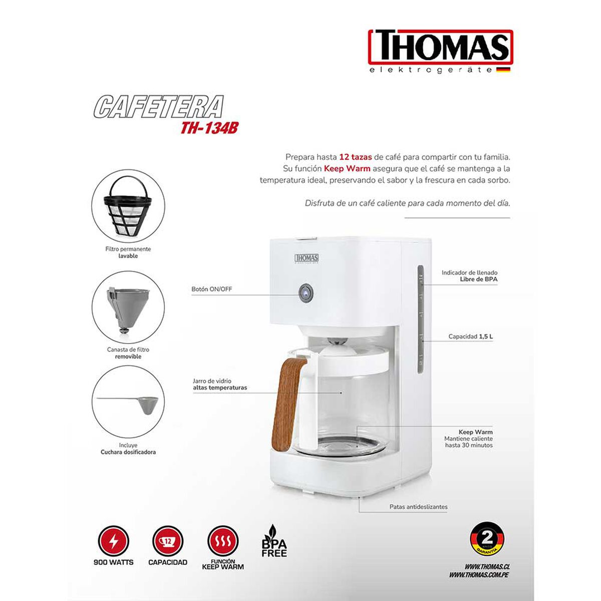 Cafetera de Filtro Thomas TH-134B 1,5 lts.