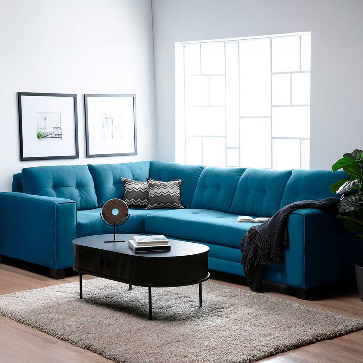 Sof&aacute; Seccional Izquierdo Living Factory Dubai 5 Cuerpos Azul Piedra