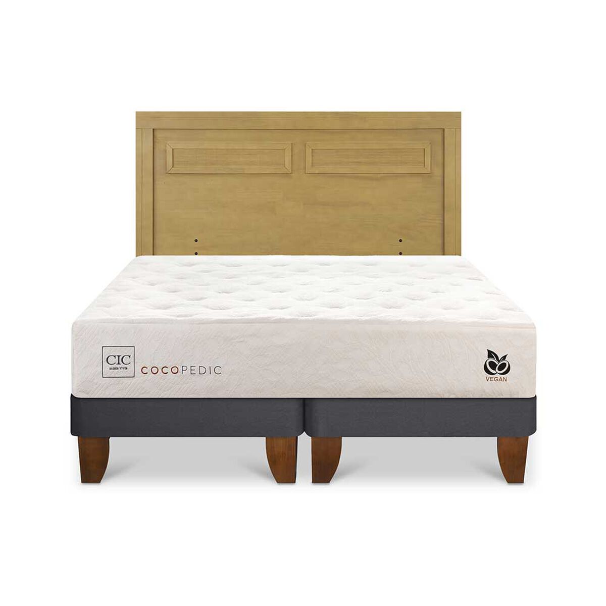 Cama Europea CIC Base Dividida 2 Plazas Cocopedic + Respaldo Milan Mostaza