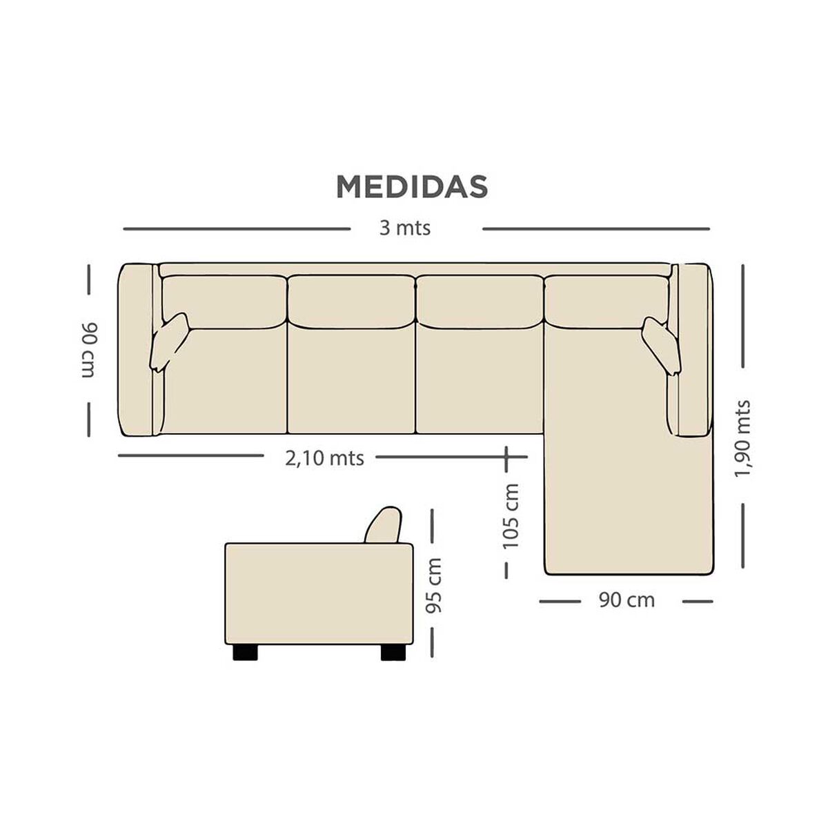 Sofá Seccional Derecho Living Factory Capri 5 Cuerpos Beige