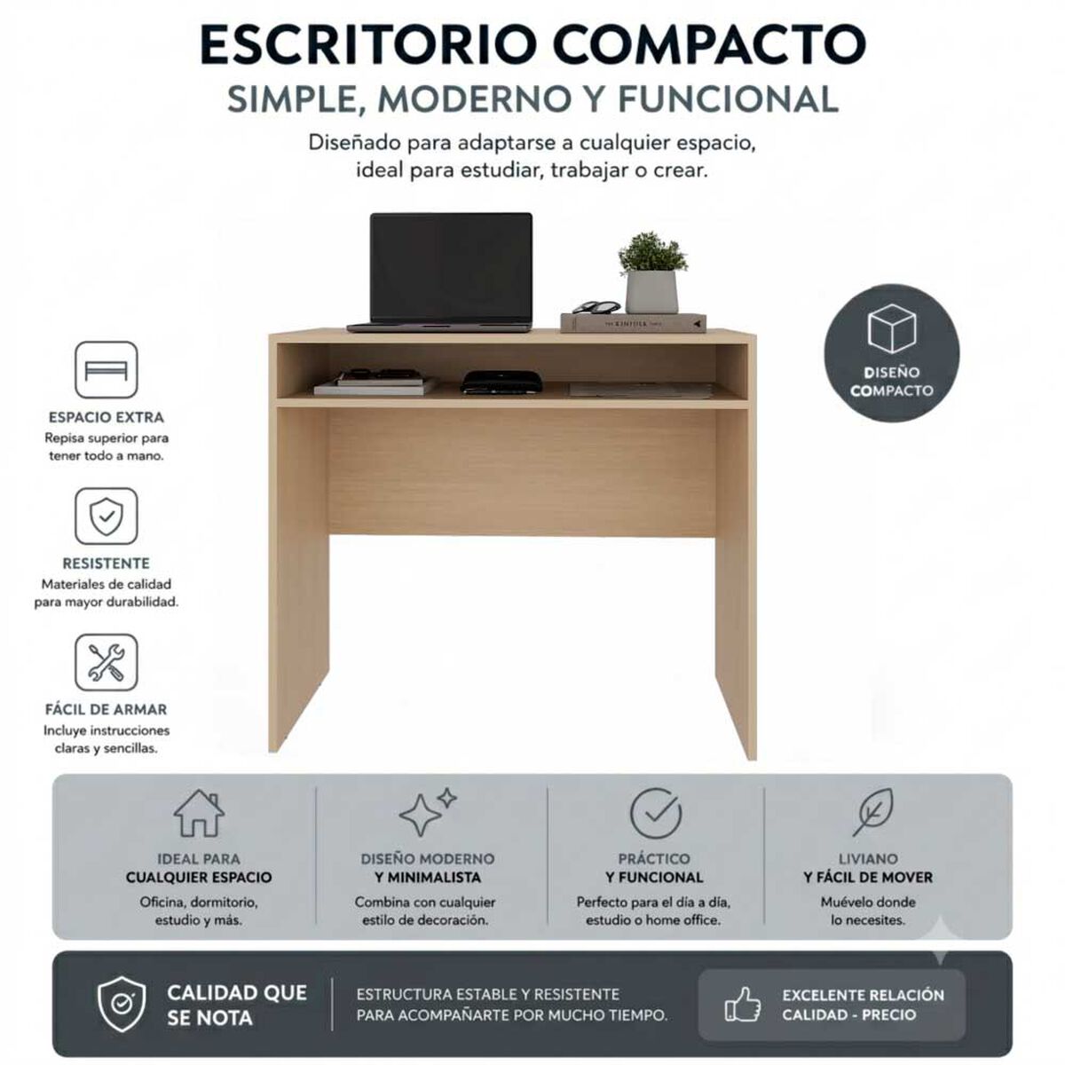 Combo Oficina Escritorio Cartagena + Silla New York Negra y Gris Arthome