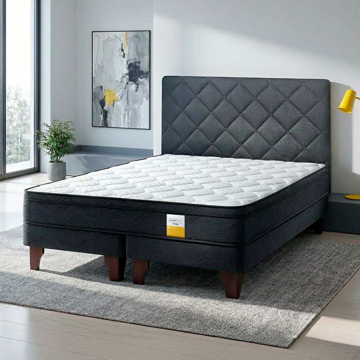 Cama Europea Drimkip Full Eurotop + Respaldo Rombos