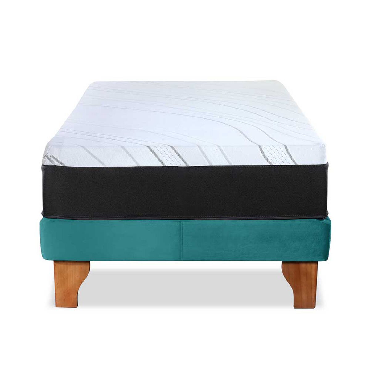Cama Europea Latam Home 1 Plaza Zen Top Spring Hybrid Velvet Turquesa