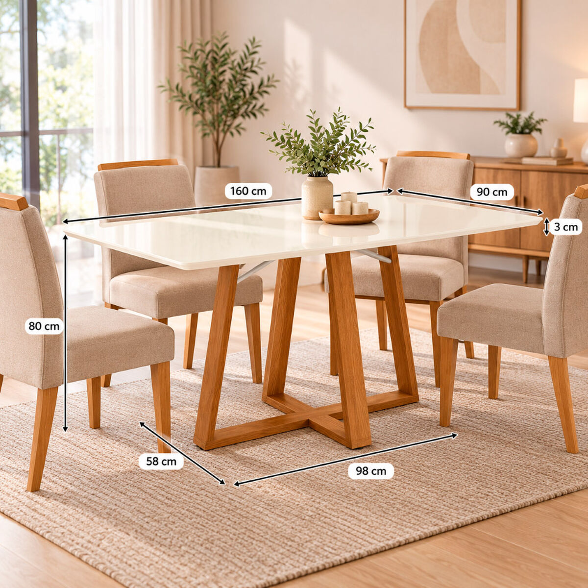 Mesa de comedor Roca Florencia 6 Personas Canela Beige