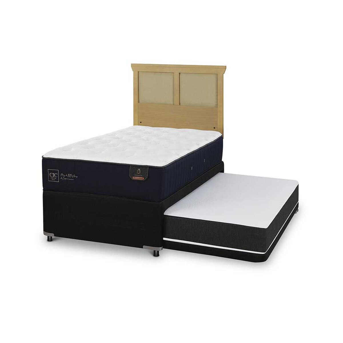 Cama Nido CIC 1,5 Plazas Premium + Respaldo Torino Mostaza
