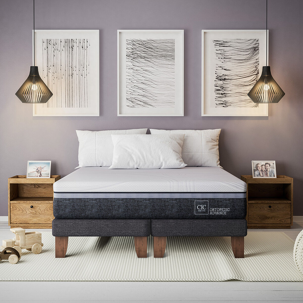 Cama Europea CIC 1,5 Plazas Ortopedic Advance + Velador Niger